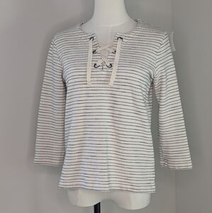 Madewell Lace-Up Blouse Prep Stripe Sailor Nautical Top